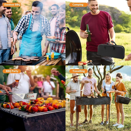 11-Piece Professional Stainless Steel BBQ Grill Accessories Set - Portable Grill Tools Kit with Storage Bag