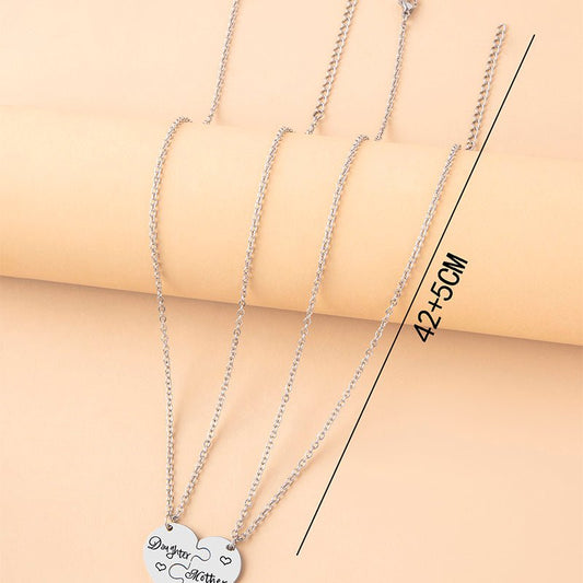 2PCS Mother Daughter Puzzle Heart Necklace – Silver Stainless Steel Matching Jewelry Set