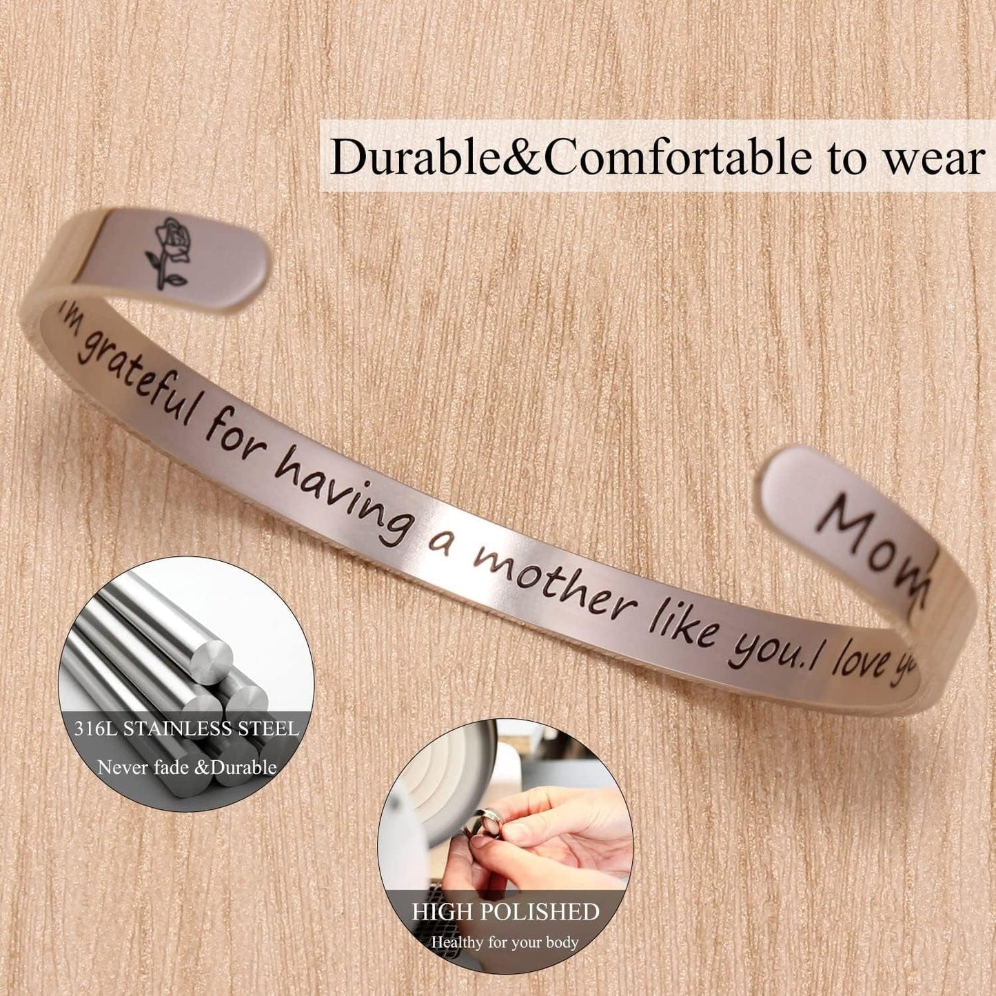 1- Mom Gifts-I'M Grateful For Having A Mother Like You.I Love You. Cherish Your Mom with a Heartfelt Bracelet on Mother's Day