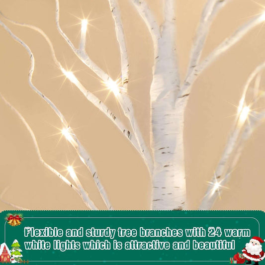 Christmas Decorations, 2FT Birch Tree with LED Lights, Warm White Light up Tree Lamp, Fairy Light Spirit Tree for Xmas Indoor Home Table Fireplace Decor, Battery Powered, 6H/18H Timer (2PK)  ebasketonline