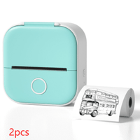 All green 2pcs Compact Bluetooth Thermal Label and Photo Printer - Portable, Mini Wireless Printer for Home, Students, and Price Tag Labeling