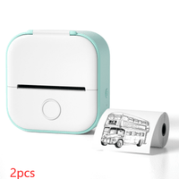 Green 2pcs Compact Bluetooth Thermal Label and Photo Printer - Portable, Mini Wireless Printer for Home, Students, and Price Tag Labeling