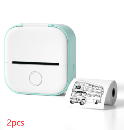 Green 2pcs Compact Bluetooth Thermal Label and Photo Printer - Portable, Mini Wireless Printer for Home, Students, and Price Tag Labeling