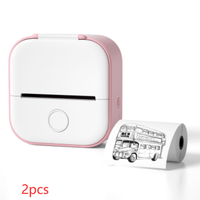 Pink 2pcs Compact Bluetooth Thermal Label and Photo Printer - Portable, Mini Wireless Printer for Home, Students, and Price Tag Labeling