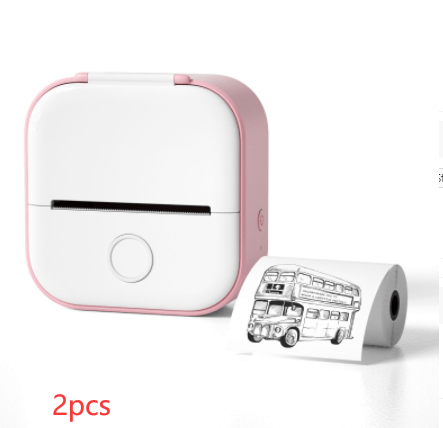 Pink 2pcs Compact Bluetooth Thermal Label and Photo Printer - Portable, Mini Wireless Printer for Home, Students, and Price Tag Labeling