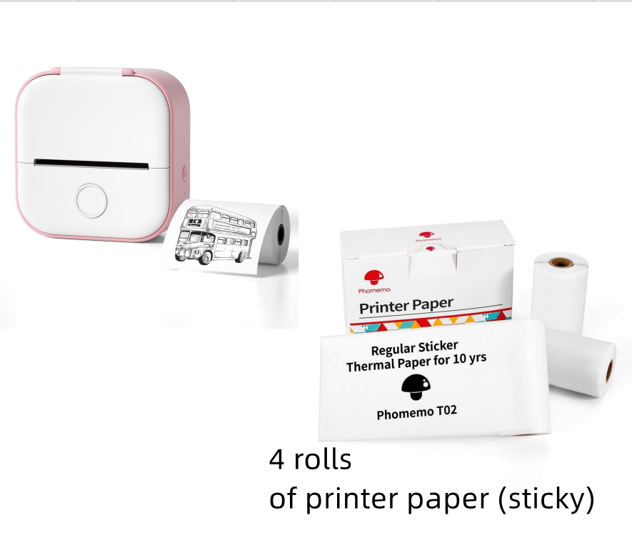 Pink set Compact Bluetooth Thermal Label and Photo Printer - Portable, Mini Wireless Printer for Home, Students, and Price Tag Labeling