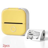 Yellow 2pcs / USB Compact Bluetooth Thermal Label and Photo Printer - Portable, Mini Wireless Printer for Home, Students, and Price Tag Labeling