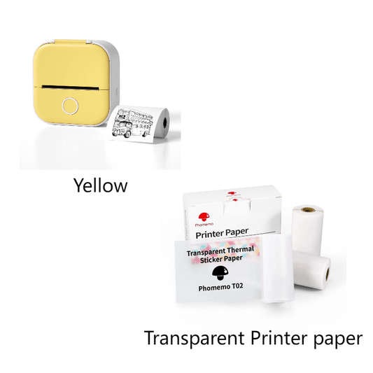 Yellow set A / USB Compact Bluetooth Thermal Label and Photo Printer - Portable, Mini Wireless Printer for Home, Students, and Price Tag Labeling