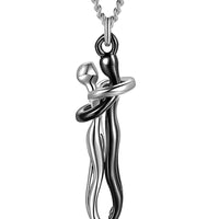 Silver  Black Couple Affectionate Hug Embrace Pendant Necklace Women Valentine'S Day Gifts US