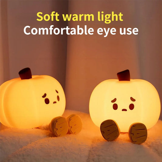 Halloween Pumpkin Night Light - Cute Soft Silicone, Touch Dimmable, Rechargeable Bedside Lamp