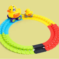 Rhubarb duck 192sections Dino & Duck Adventure Track Set: Interactive Learning Toy with Anti-Gravity, Light, Music