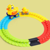 Rhubarb duck 96sections Dino & Duck Adventure Track Set: Interactive Learning Toy with Anti-Gravity, Light, Music