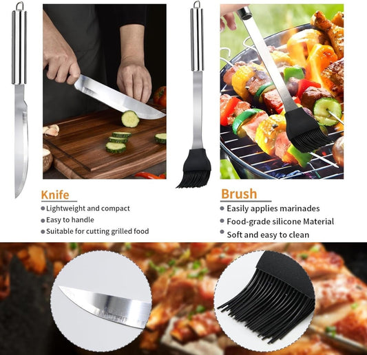11-Piece Professional Stainless Steel BBQ Grill Accessories Set - Portable Grill Tools Kit with Storage Bag