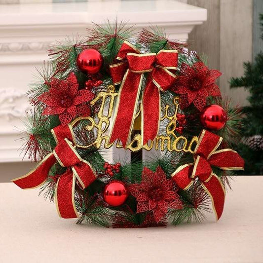 40cm / Red Festive Artificial Christmas Wreath with Flower Bow Garland Ideal for Front Door