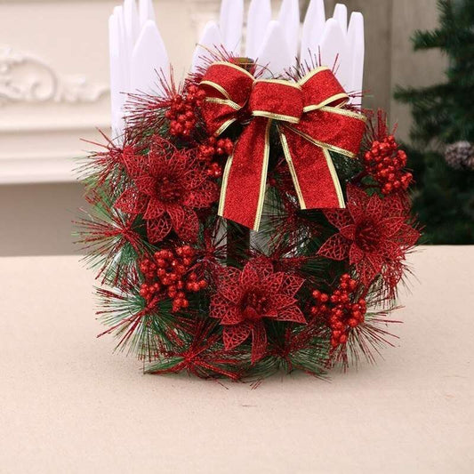 Festive Artificial Christmas Wreath with Flower Bow Garland Ideal for Front Door