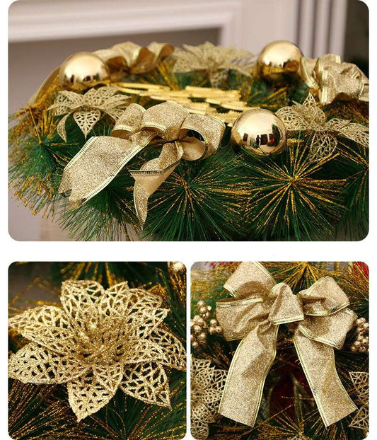 Festive Artificial Christmas Wreath with Flower Bow Garland Ideal for Front Door