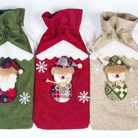 3pcs Set Festive Wine Bottle Covers Santa Claus and Snowman Duo for Christmas Cheer