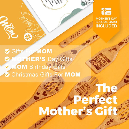 Mother Gift Gifts for Mom wooden spoons for Cooking & Serving 6 Pcs Set - Mothers Day