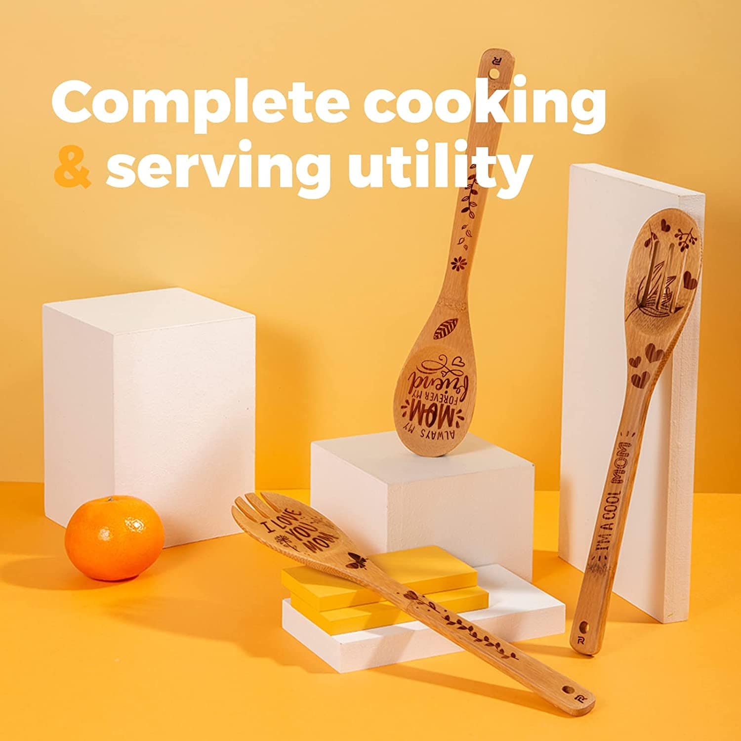Mother Gift Gifts for Mom wooden spoons for Cooking & Serving 6 Pcs Set - Mothers Day