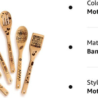 Mother Gift Gifts for Mom wooden spoons for Cooking & Serving 6 Pcs Set - Mothers Day