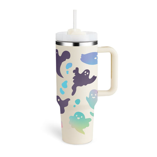 Halloween Cream white B / 1200ML Halloween Thermal Mug 40oz Straw Coffee Insulation Cup With Handle