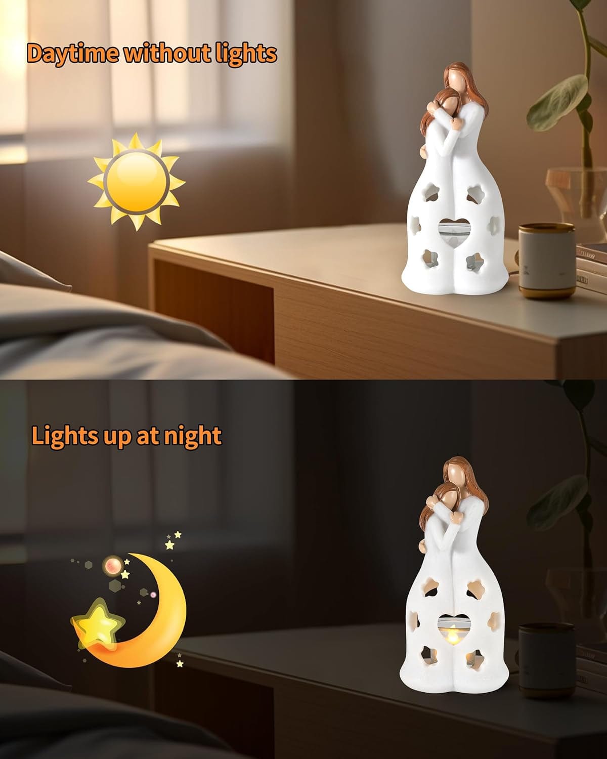 M D Large Resin Mother and Daughters Angel Statue with Tealight Holder - Mother's Day Gift