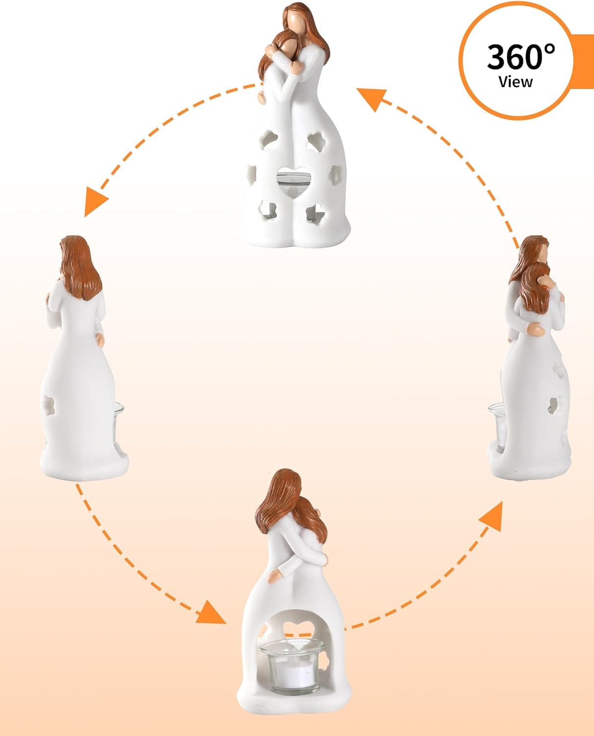 M D Large Resin Mother and Daughters Angel Statue with Tealight Holder - Mother's Day Gift