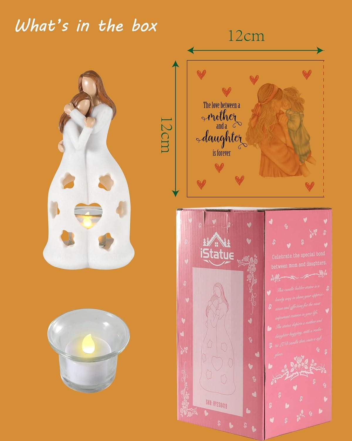 M D Large Resin Mother and Daughters Angel Statue with Tealight Holder - Mother's Day Gift