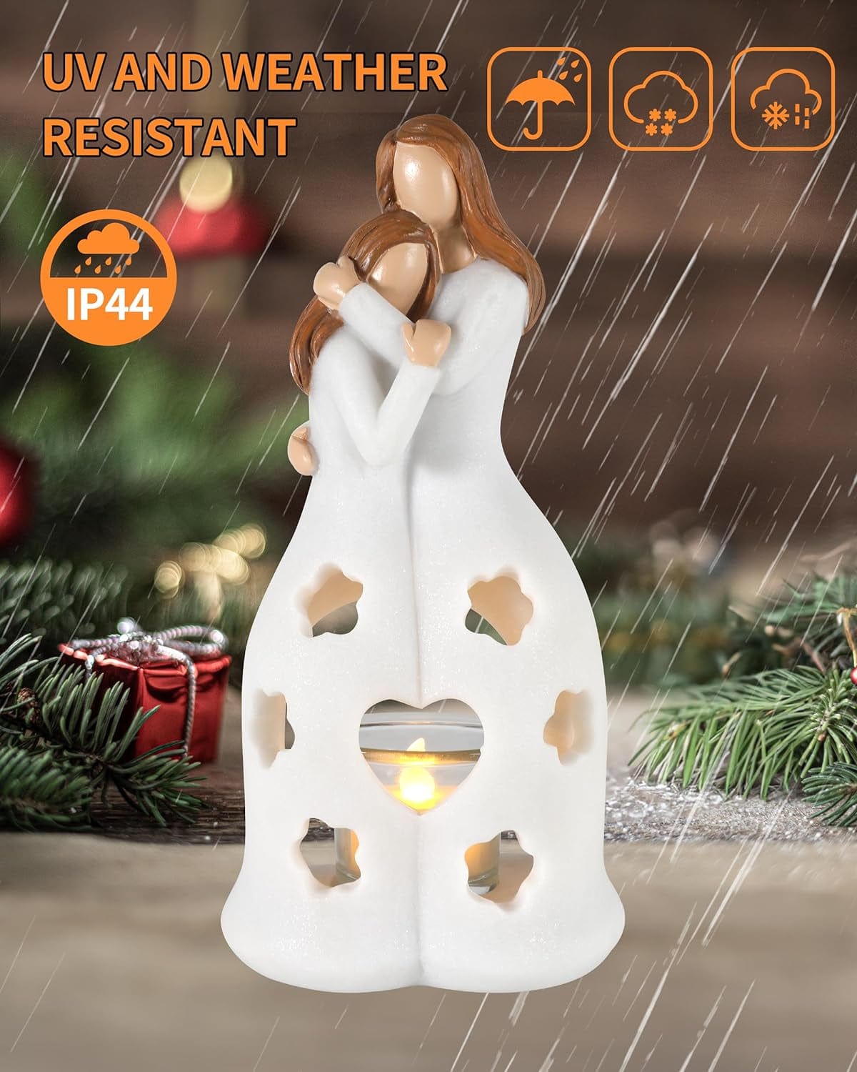 M D Large Resin Mother and Daughters Angel Statue with Tealight Holder - Mother's Day Gift