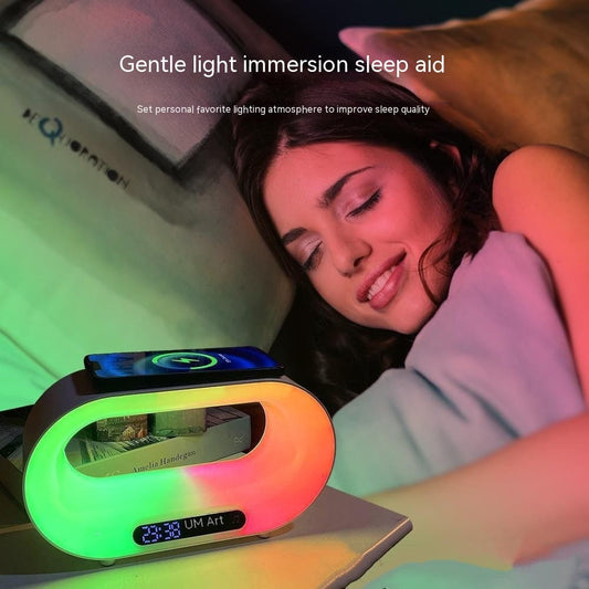 Multi-function 3 In 1 LED Night Light APP Control RGB Atmosphere Desk Lamp Smart Multifunctional Wireless Charger Alarm Clock Accessories CJ