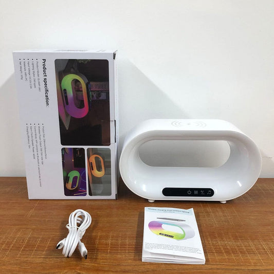 Multi-function 3 In 1 LED Night Light APP Control RGB Atmosphere Desk Lamp Smart Multifunctional Wireless Charger Alarm Clock Accessories CJ USB White