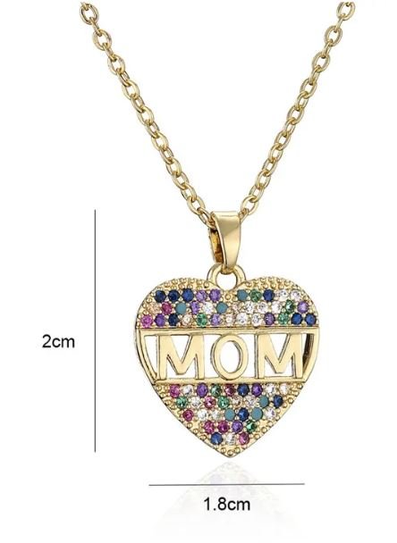 Mother's Day Gift – Peach Heart "MOM" Pendant Necklace in Copper