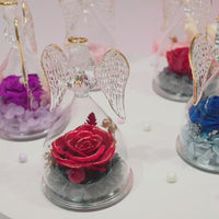 Rolra Angel Rose Figurines - Preserved Flower Rose Glass Angel Gifts for Mother's Day