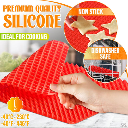 Pyramid Sheet Red Pyramid Silicone Baking Mat - 16x11'' Non-Stick, Food Grade Cooking Mat for Microwave, Oven, and BBQ Grill