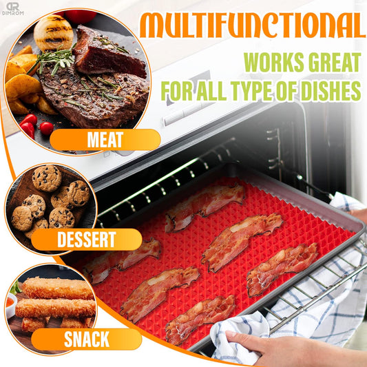 Pyramid Sheet Red Pyramid Silicone Baking Mat - 16x11'' Non-Stick, Food Grade Cooking Mat for Microwave, Oven, and BBQ Grill