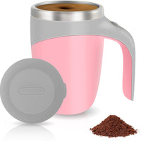 Pink (Battery Model) Revolutionary Magnetic Stirring Coffee Mug - Portable & Electric Stainless Steel Mixer Tumbler for Home, Office, and Travel
