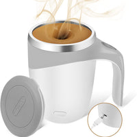 White (Rechargeable Model) Revolutionary Magnetic Stirring Coffee Mug - Portable & Electric Stainless Steel Mixer Tumbler for Home, Office, and Travel