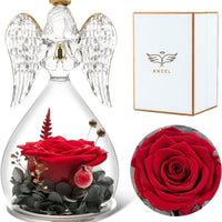1-Red Rolra Angel Rose Figurines - Preserved Flower Rose Glass Angel Gifts for Mother's Day
