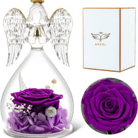 2-Purple Rolra Angel Rose Figurines - Preserved Flower Rose Glass Angel Gifts for Mother's Day