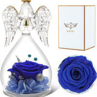 4-Blue Rolra Angel Rose Figurines - Preserved Flower Rose Glass Angel Gifts for Mother's Day