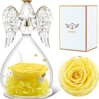 6-Yellow Rolra Angel Rose Figurines - Preserved Flower Rose Glass Angel Gifts for Mother's Day