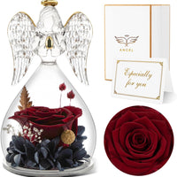 7-Redwine Rolra Angel Rose Figurines - Preserved Flower Rose Glass Angel Gifts for Mother's Day