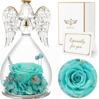Aquamarine Rolra Angel Rose Figurines - Preserved Flower Rose Glass Angel Gifts for Mother's Day