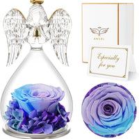 Blue Purple Rolra Angel Rose Figurines - Preserved Flower Rose Glass Angel Gifts for Mother's Day