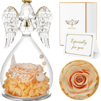 Champagne Rolra Angel Rose Figurines - Preserved Flower Rose Glass Angel Gifts for Mother's Day