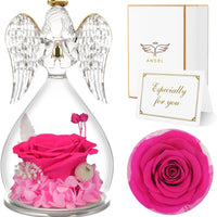 Rose Red Rolra Angel Rose Figurines - Preserved Flower Rose Glass Angel Gifts for Mother's Day