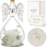 White Rolra Angel Rose Figurines - Preserved Flower Rose Glass Angel Gifts for Mother's Day