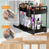 Black/White 2-Tier Under Sink Storage with Sliding Shelves