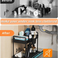 Black/White 2-Tier Under Sink Storage with Sliding Shelves