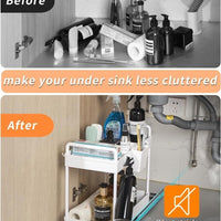 Black/White 2-Tier Under Sink Storage with Sliding Shelves